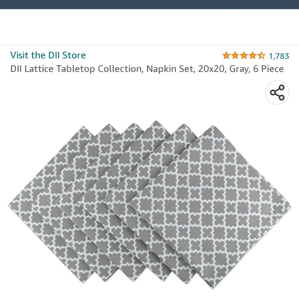 Tabletop collection set of 6 napkins in gray and white geometric 20×20 N…